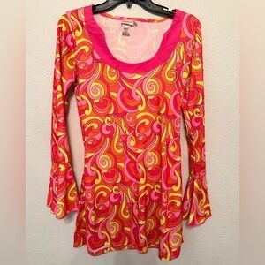 Dreamgirl Pink and Yellow Swirl Long Sleeve Top